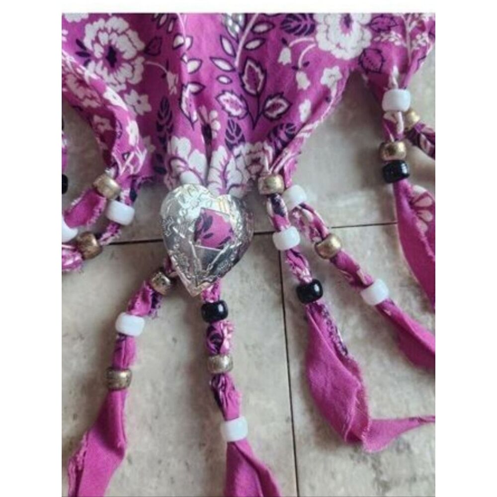 Set of Paisley Bandanas with Beaded scarf w Tassel Accent - White, Navy, Fuchsia - Picture 2 of 7